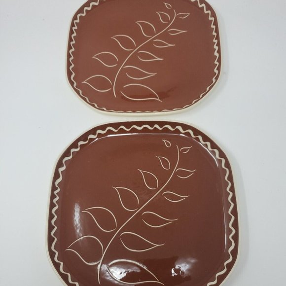 Vintage 1950s 4 Ceramics by RichardHoffman Dinner Plates Tiki No 7 Sprig of Leaf - Picture 4 of 6